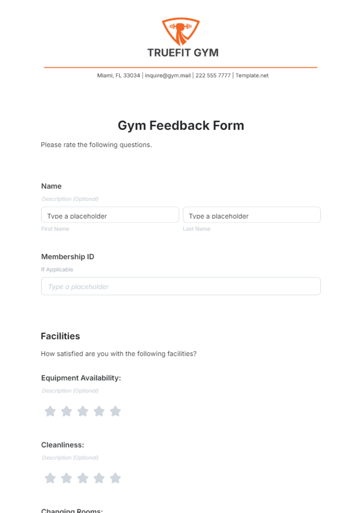 Gym Feedback Form Template - Edit Online & Download