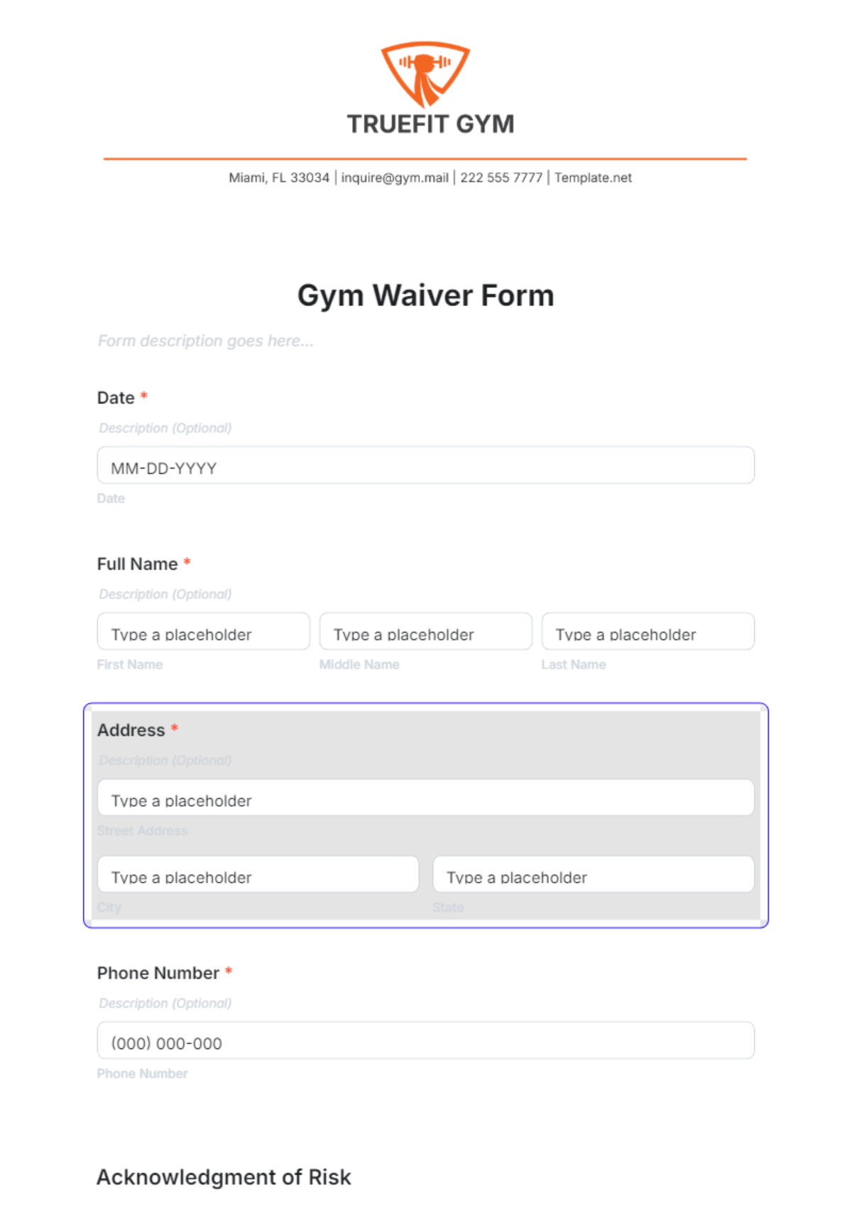 Free Gym Waiver Form Template to Edit Online