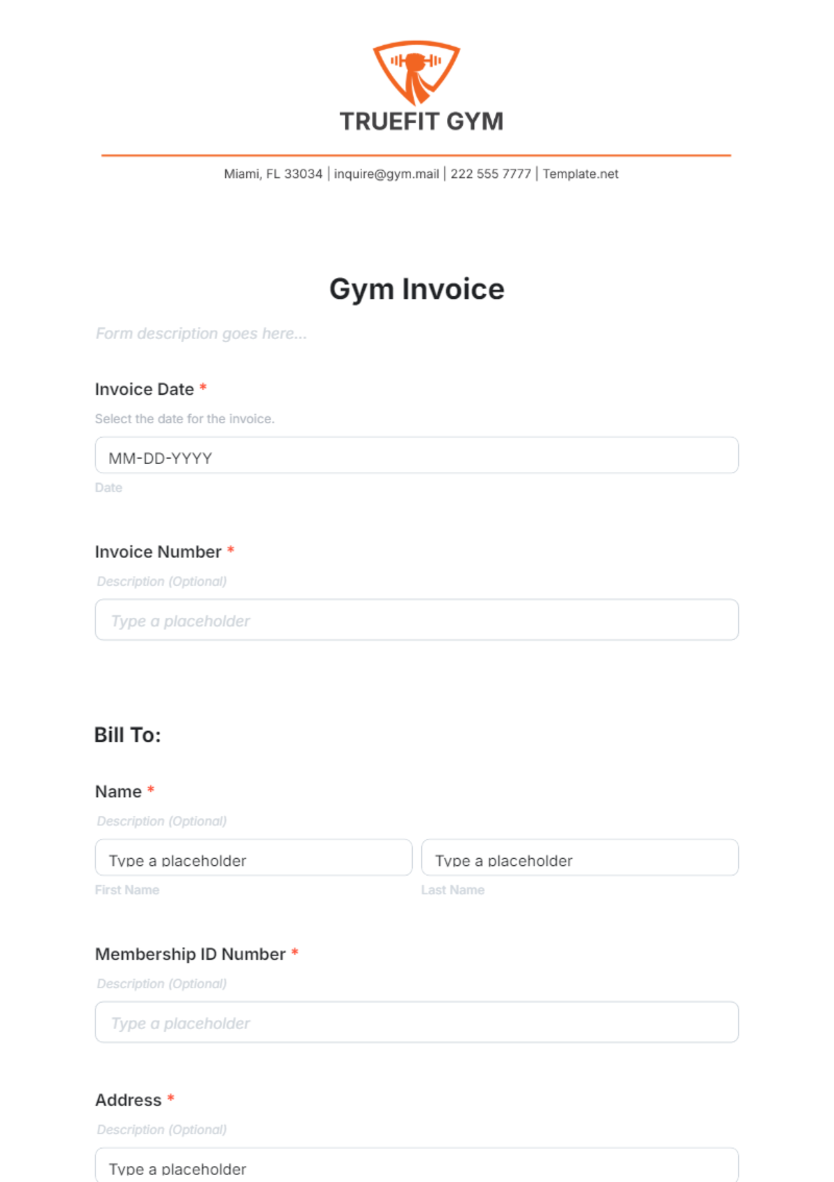 Free Gym Invoice Template