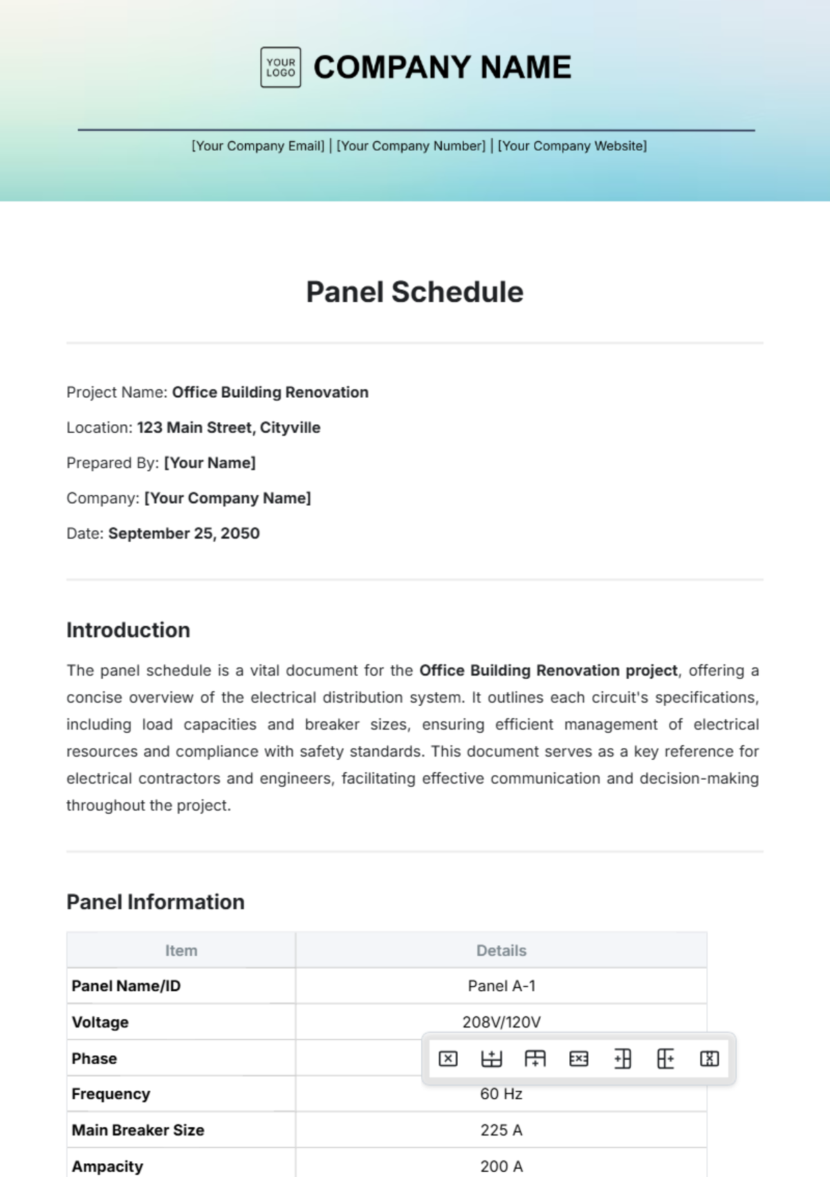 Panel Schedule Template - Edit Online & Download