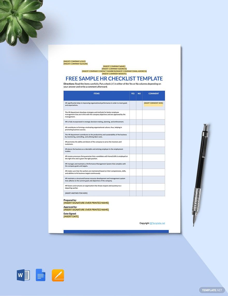 Sample HR Checklist Template