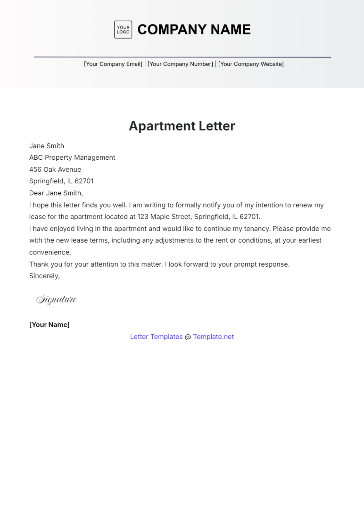 Apartment Letter Template