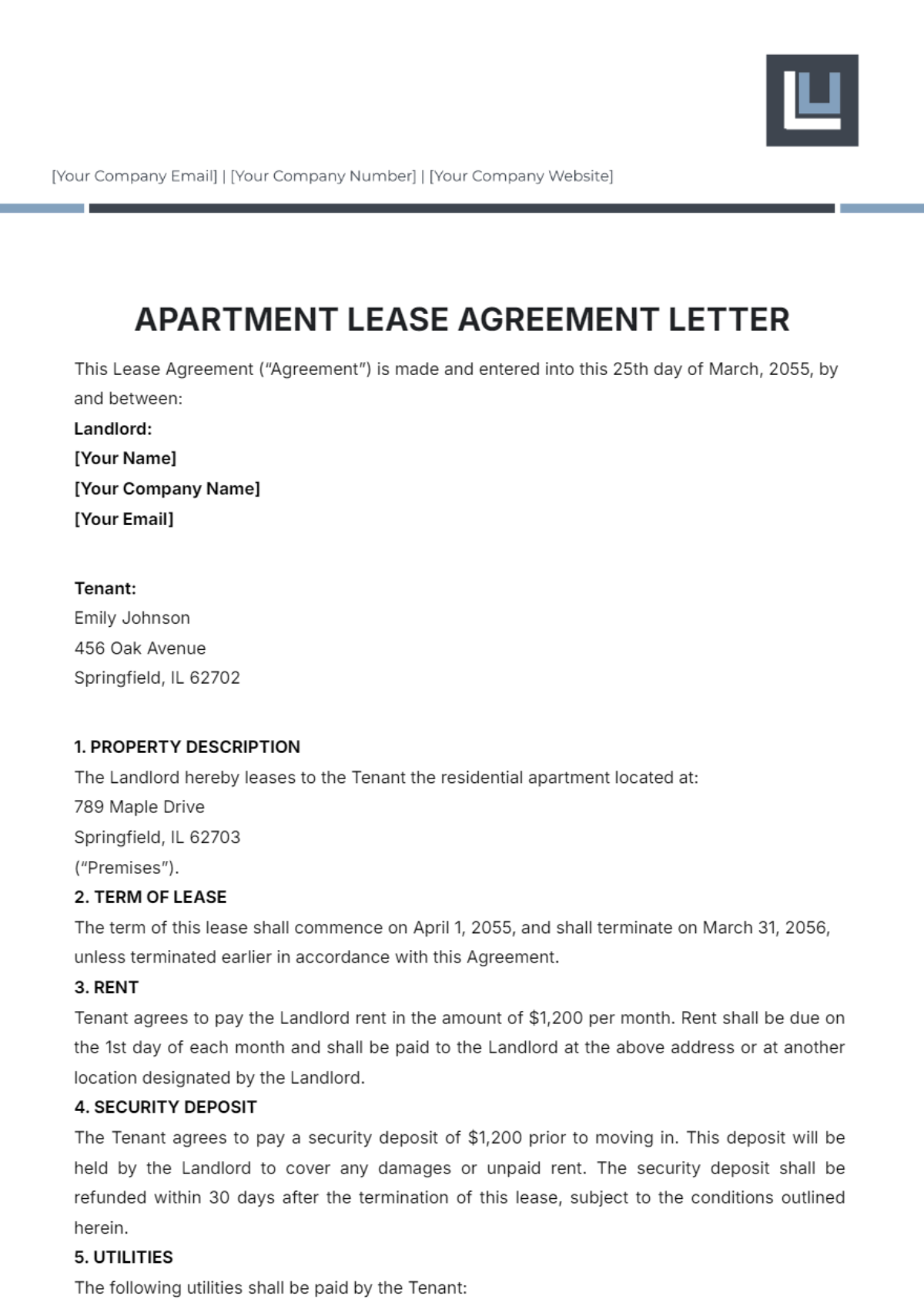 Apartment Lease Agreement Letter Template