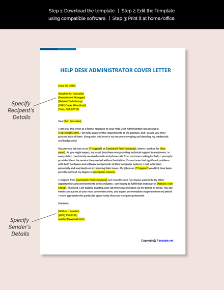 Free Help Desk Administrator Cover Letter Word Google Doc