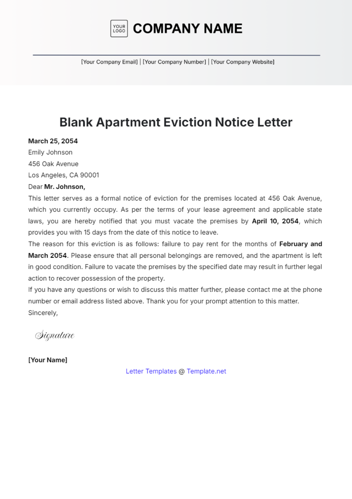 Blank Apartment Eviction Notice Letter Template - Edit Online & Download