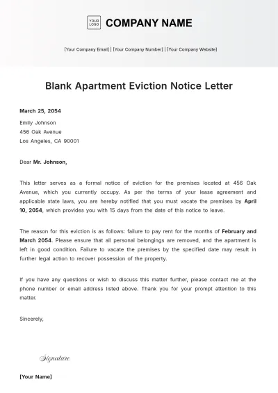 Free Blank Apartment Eviction Notice Letter Template to Edit Online