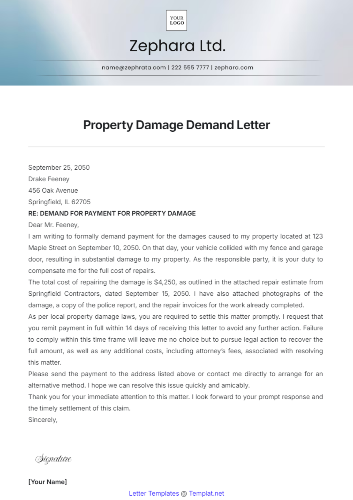 Property Damage Demand Letter Template