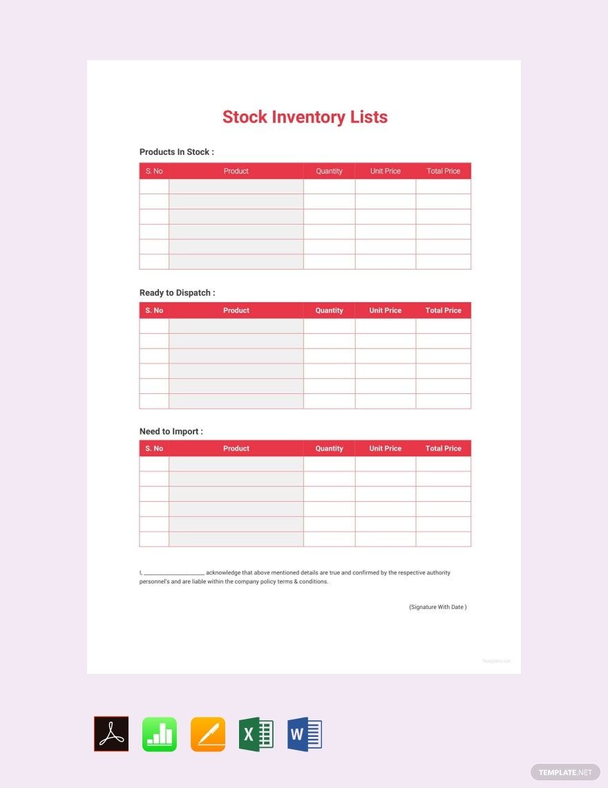 Stock Inventory Template