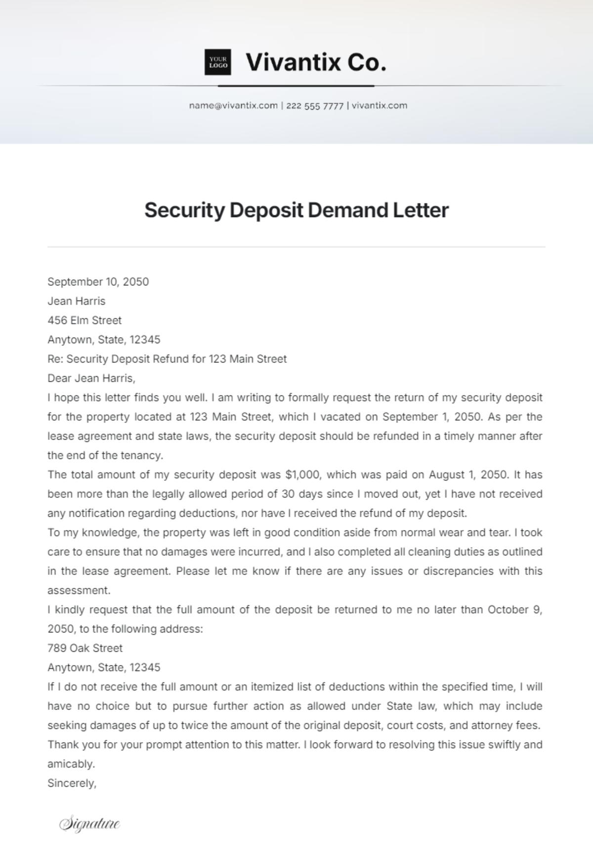 Security Deposit Demand Letter Template