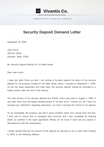 Free Security Deposit Demand Letter Template to Edit Online