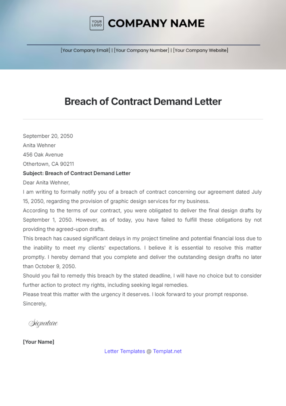 Breach of Contract Demand Letter Template