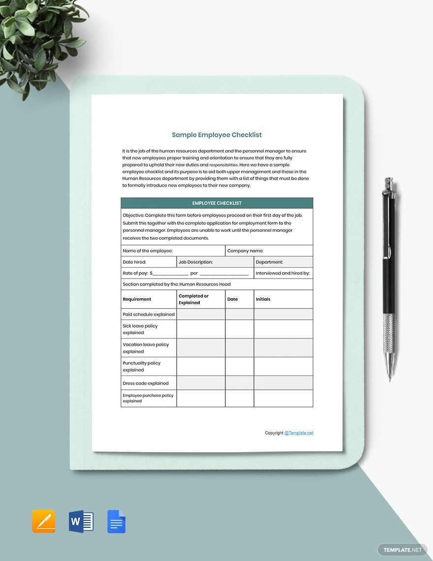 Sample Employee Checklist Template