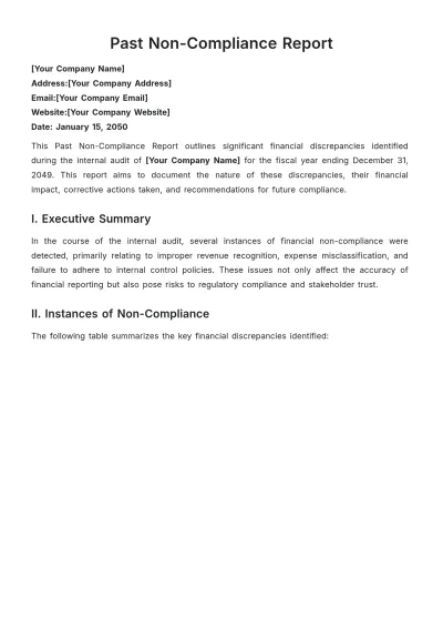 Free Past Non-Compliance Report Template to Edit Online