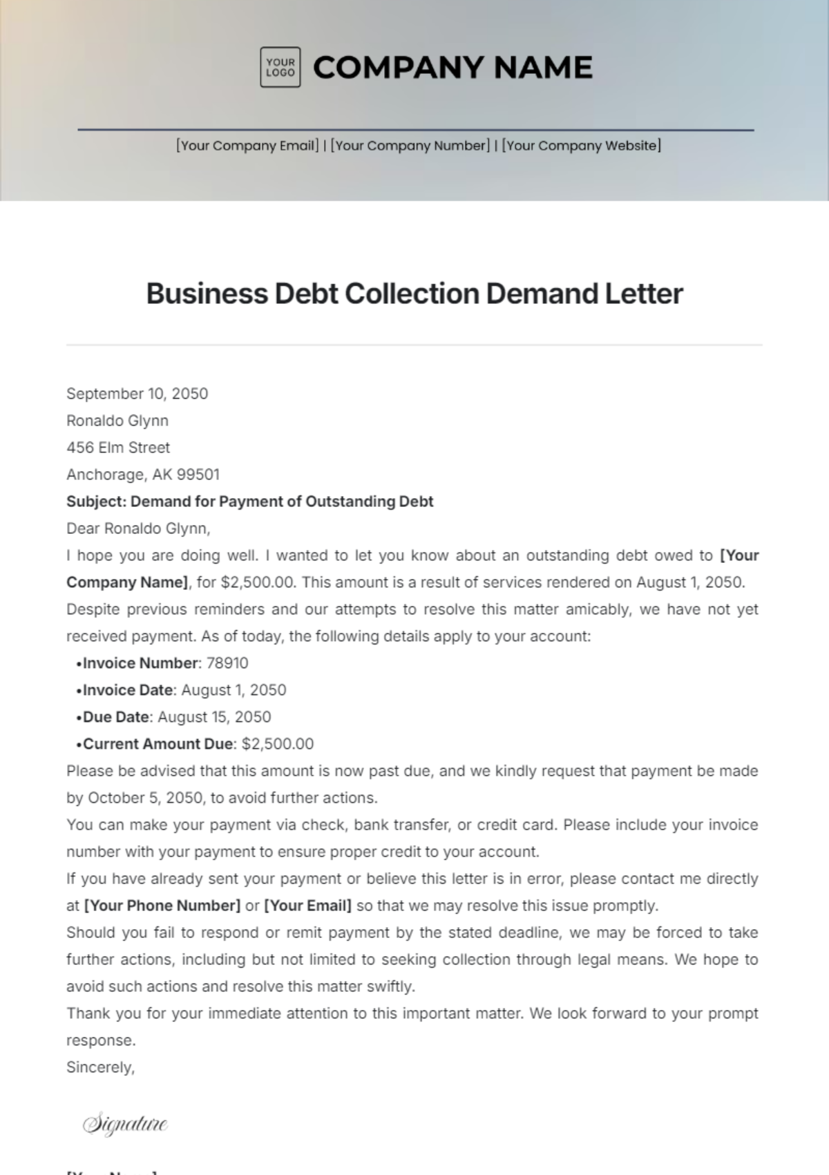 Business Debt Collection Demand Letter Template - Edit Online & Download