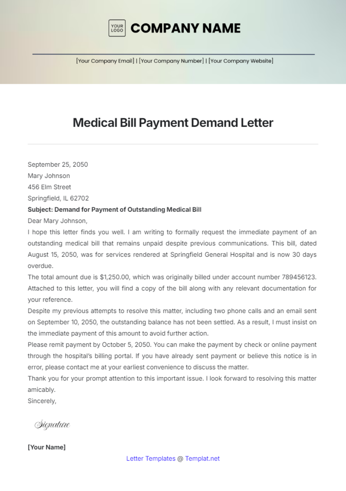 Medical Bill Payment Demand Letter Template - Edit Online & Download