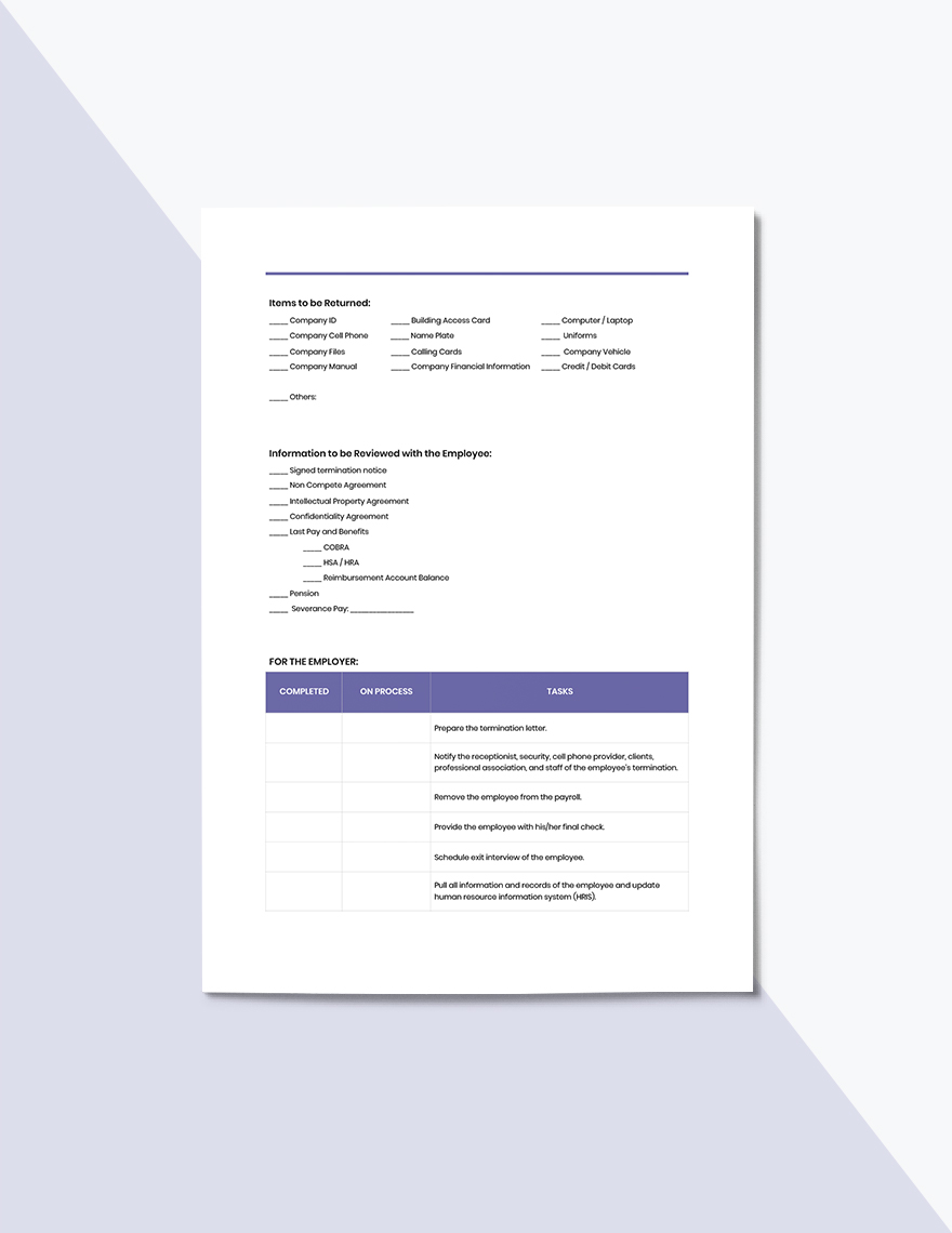 Free Termination of Employment Checklist Template Download in Word