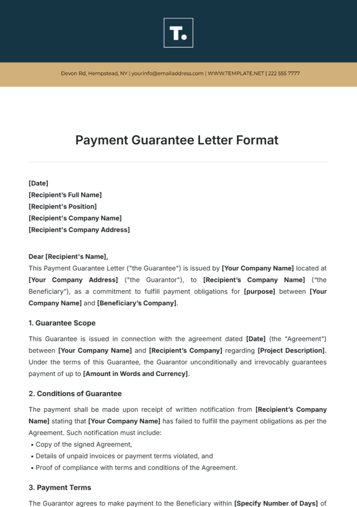 Payment Guarantee Letter Format Template - Edit Online & Download