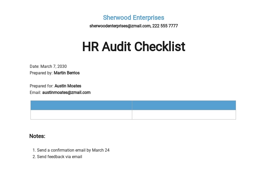 HR Audit Checklist Template Word (DOC) Apple (MAC) Pages Google Docs