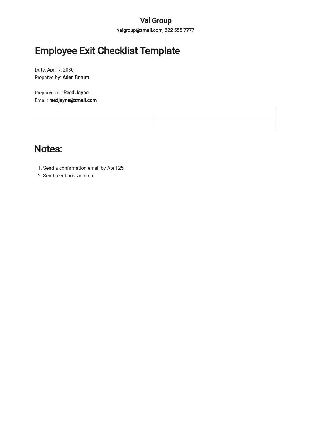 Employee Exit Checklist Template Google Docs Word Apple Pages