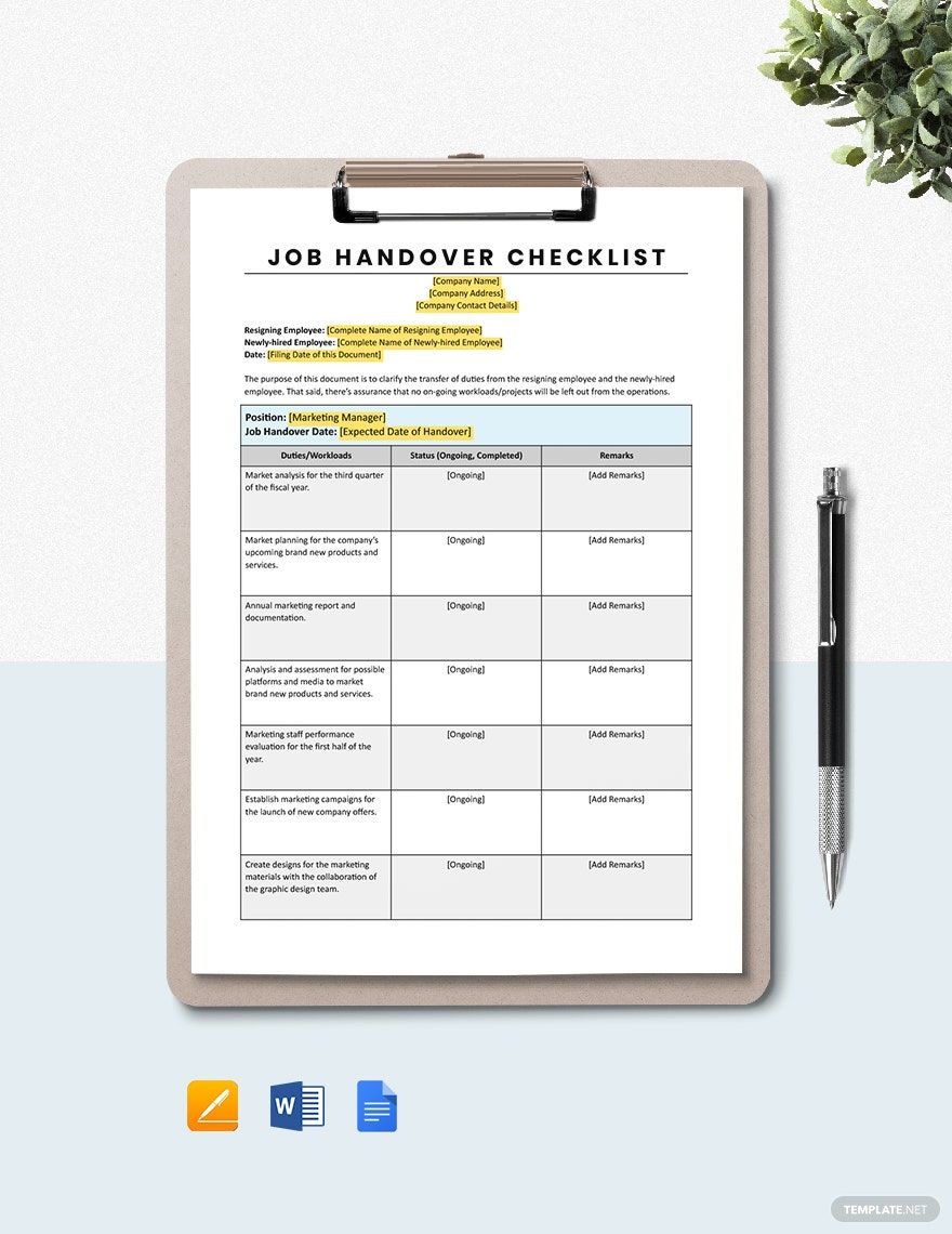 Handover Templates Design Free Download Template