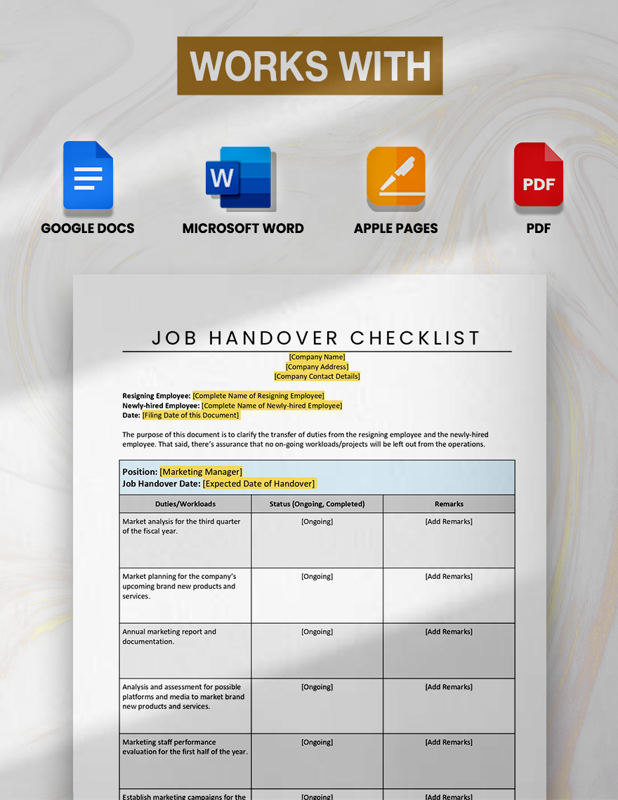 Job Handover Checklist Template - Google Docs, Word, Apple Pages ...