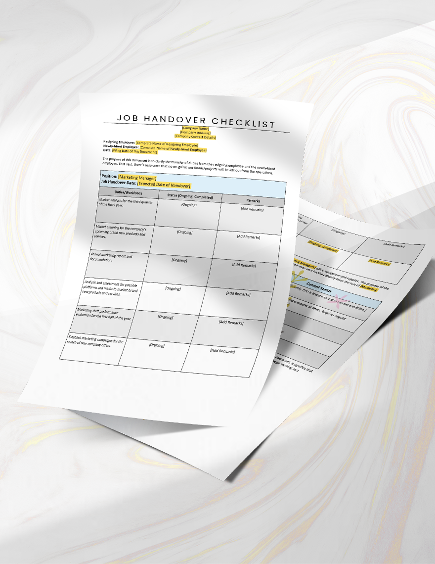 Job Handover Checklist Template Google Docs, Word, Apple Pages