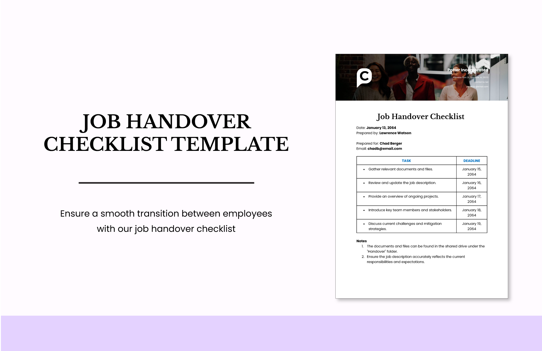 Job Handover Checklist Template