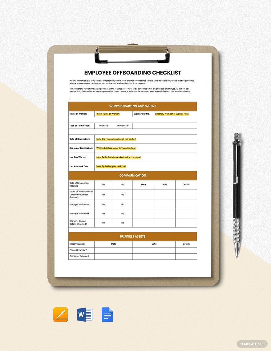 Employee Offboarding Checklist Template Google Docs Word Apple Pages Template