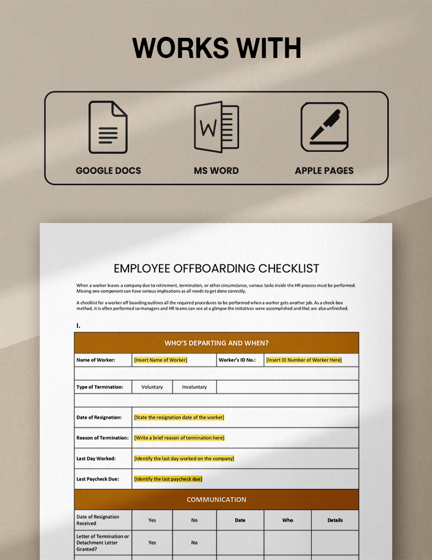 Employee Offboarding Checklist Template Google Docs, Word, Apple