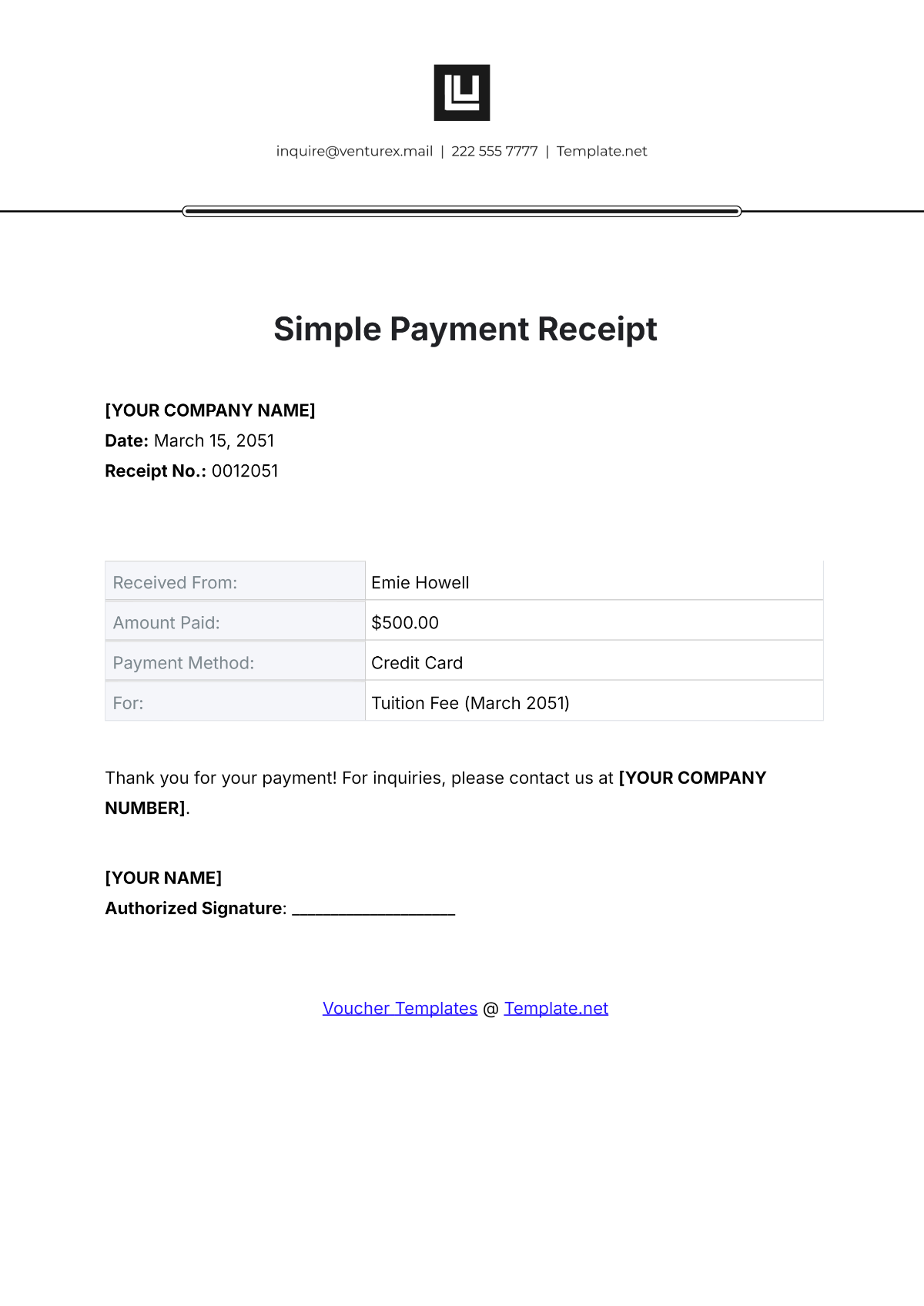 Free Simple Payment Receipt Template