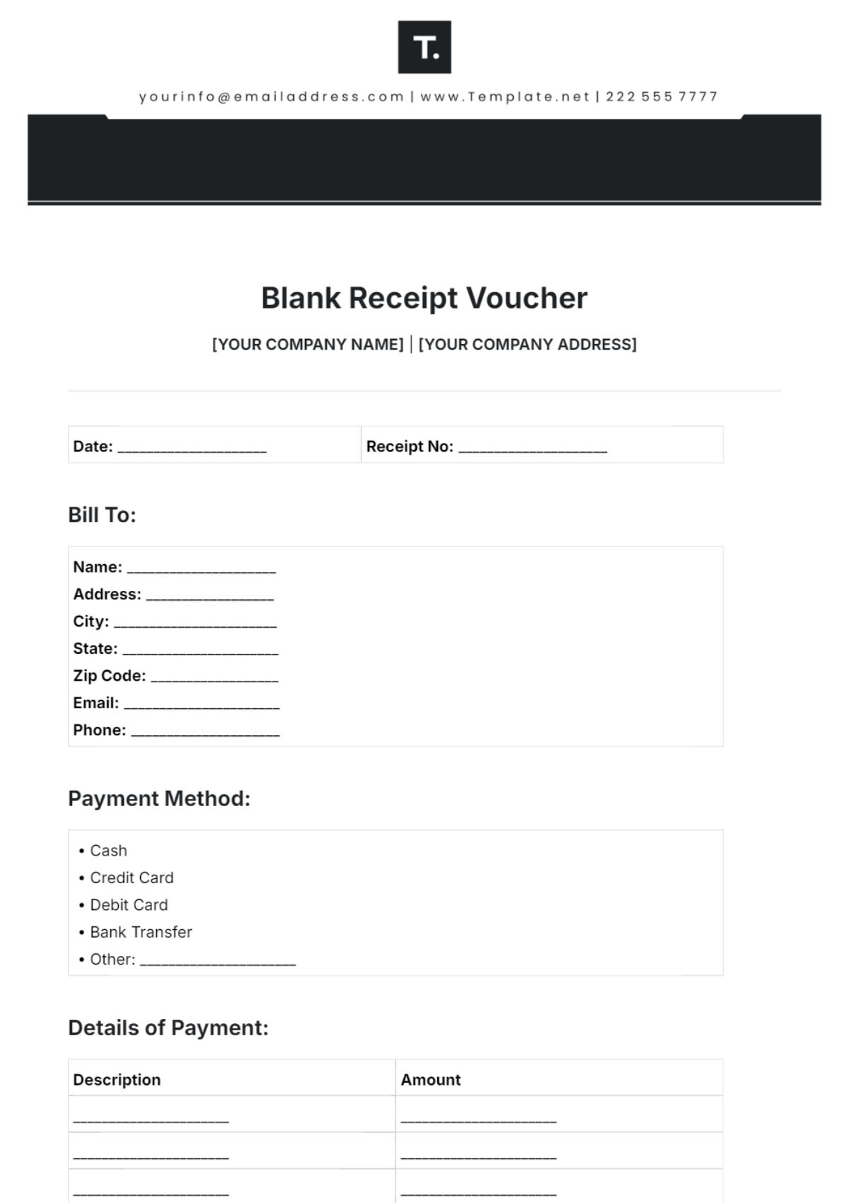 Blank Receipt Voucher Template - Edit Online & Download