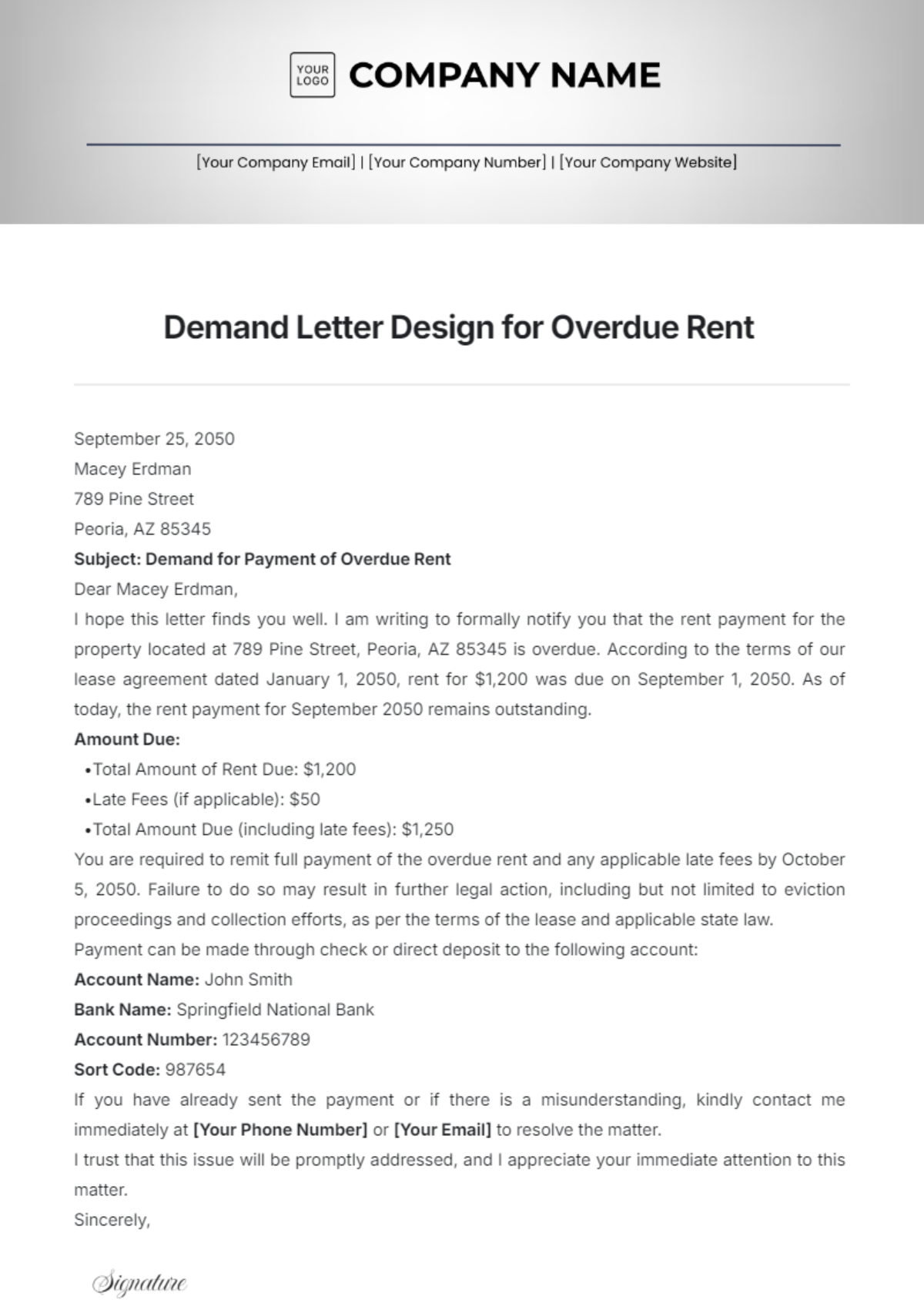 Demand Letter Design for Overdue Rent Template