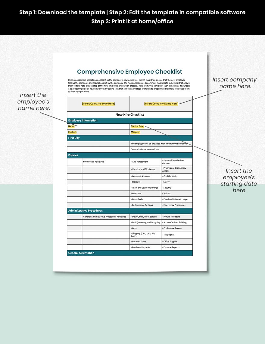 Comprehensive New Employee Checklist Template