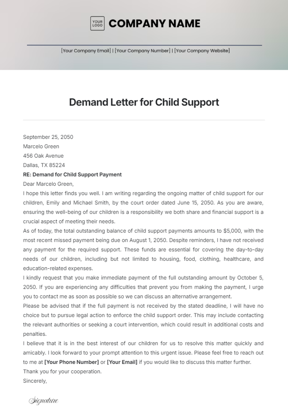 Demand Letter for Child Support Template