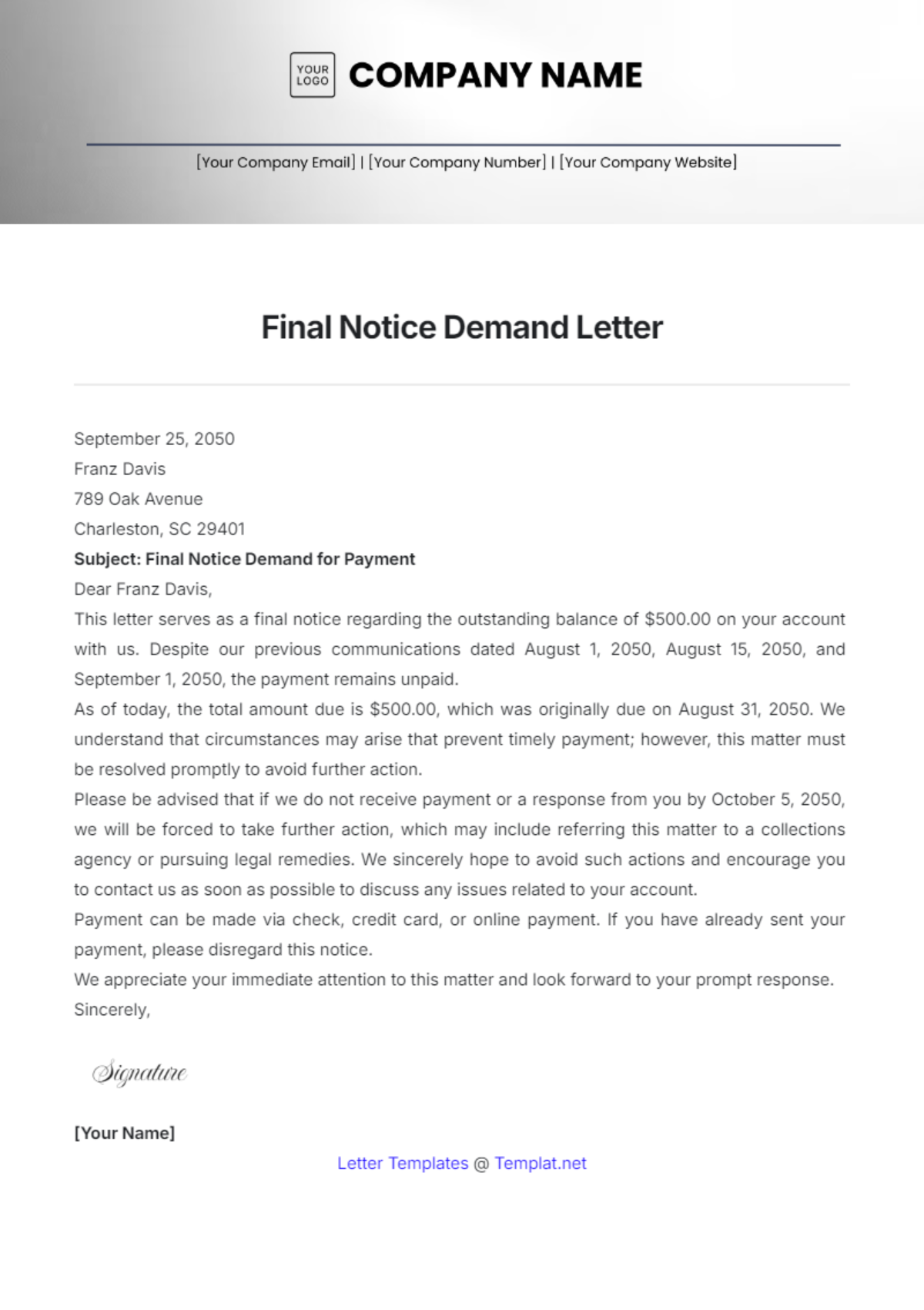 Final Notice Demand Letter Template