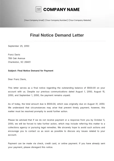Free Final Notice Demand Letter Template to Edit Online