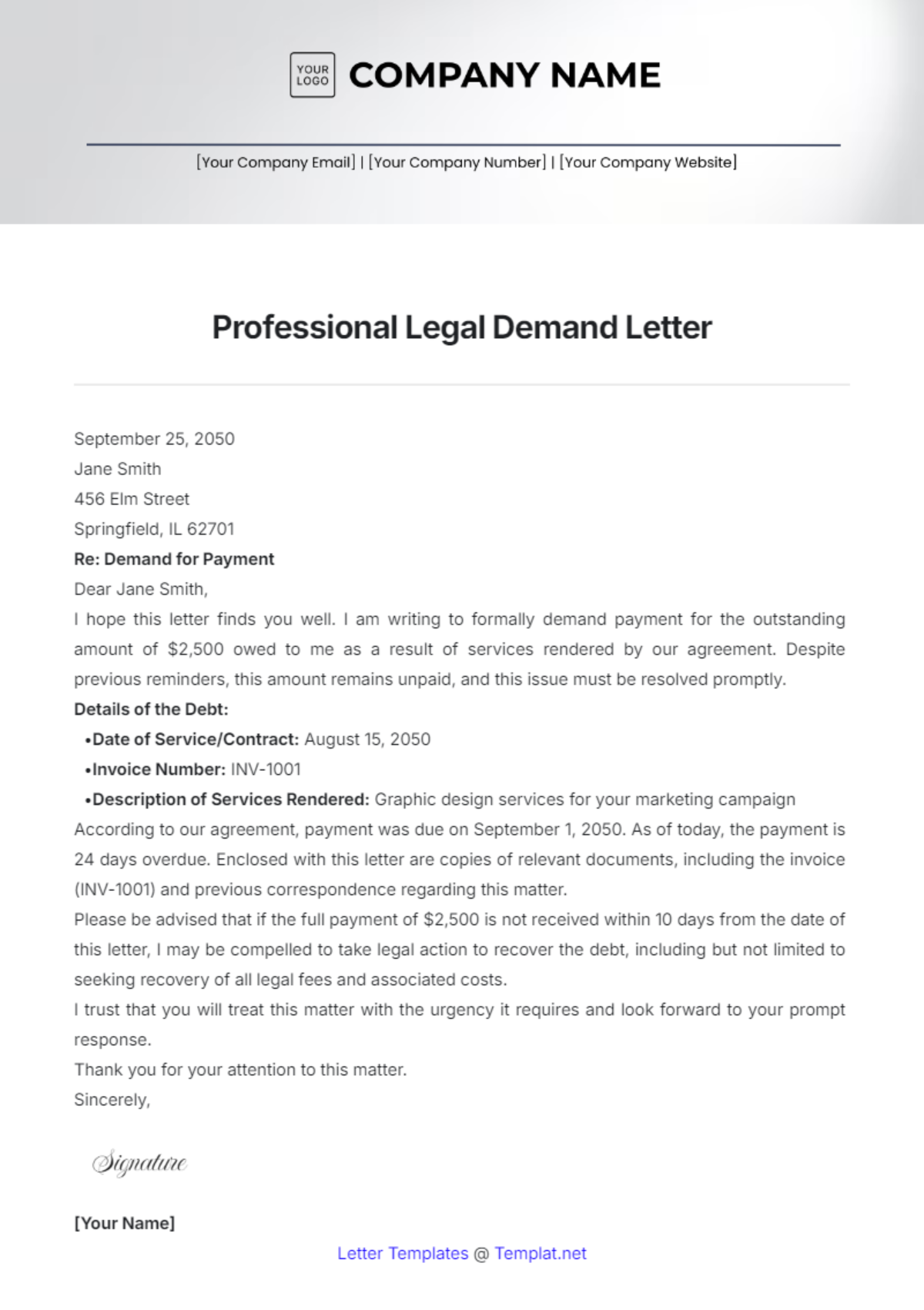 Professional Legal Demand Letter Template