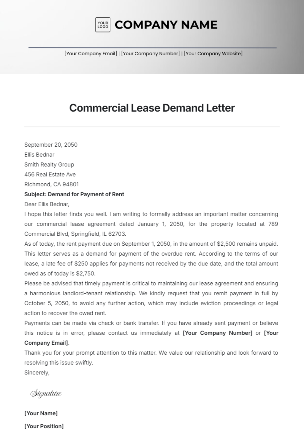 Commercial Lease Demand Letter Template