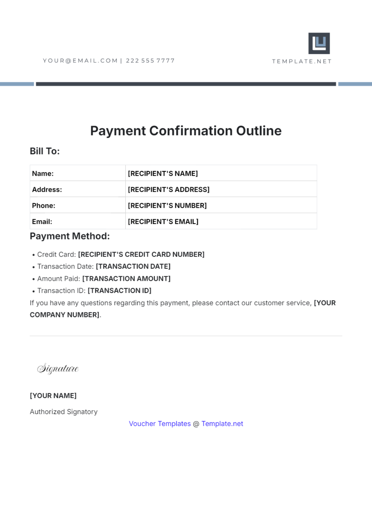 Payment Confirmation Outline Template - Edit Online & Download