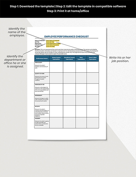 Employee Performance Checklist Template - Google Docs, Word, Apple ...