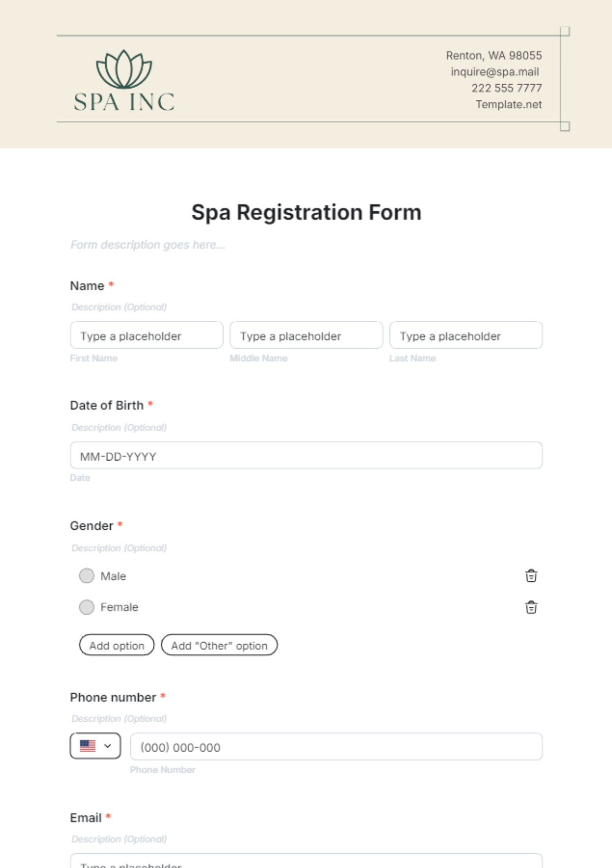 Spa Registration Form Template - Edit Online & Download