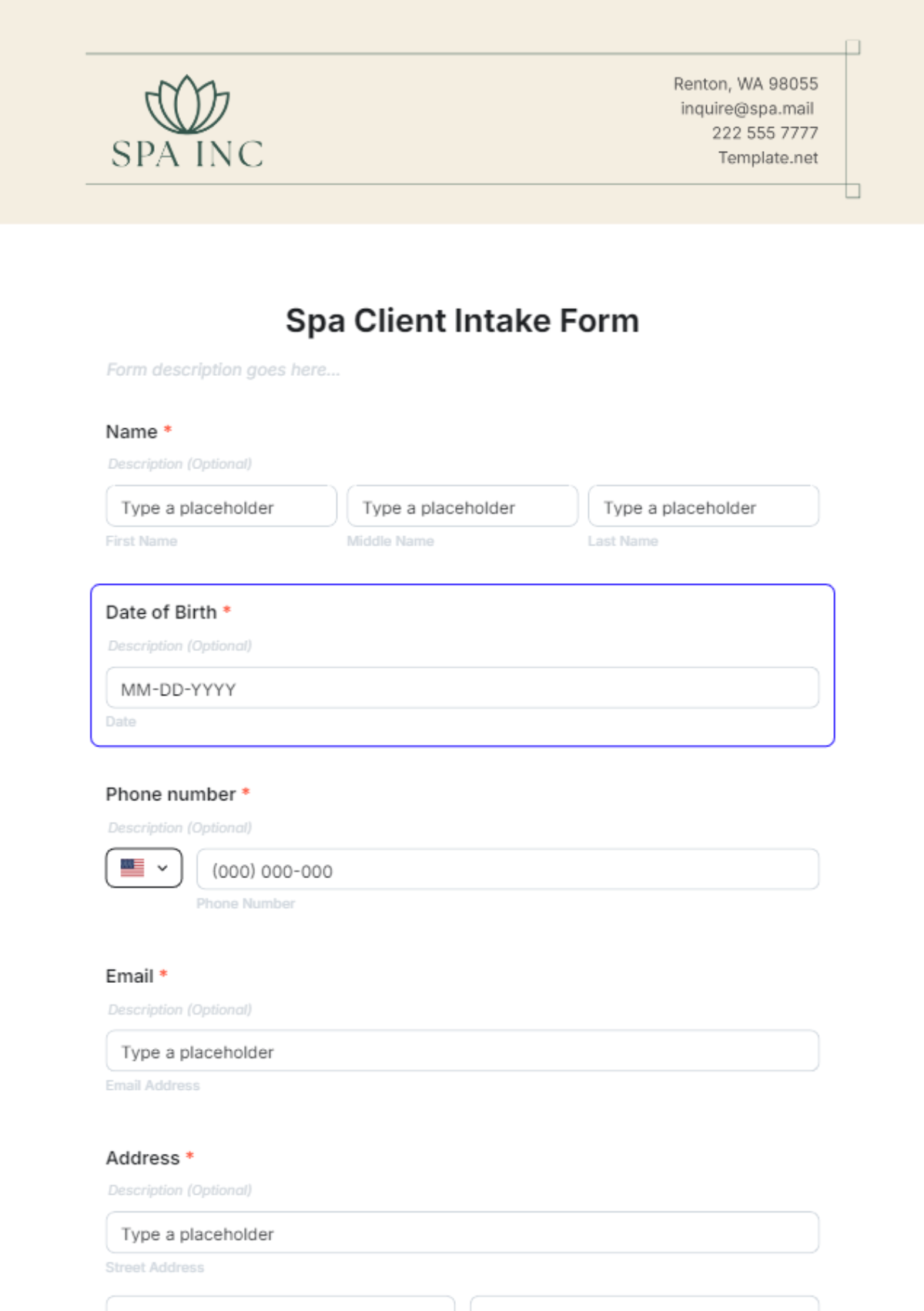 Spa Client Intake Form Template - Edit Online & Download