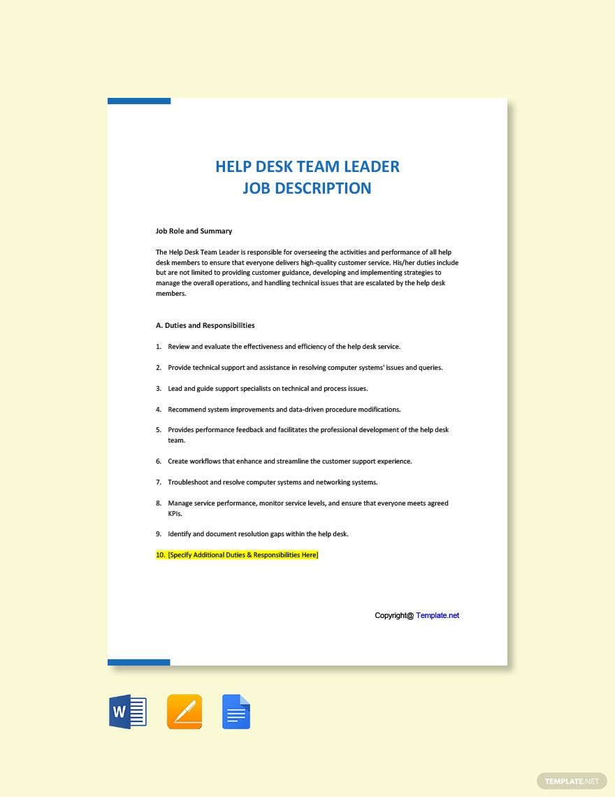 Application Team Lead Job Description