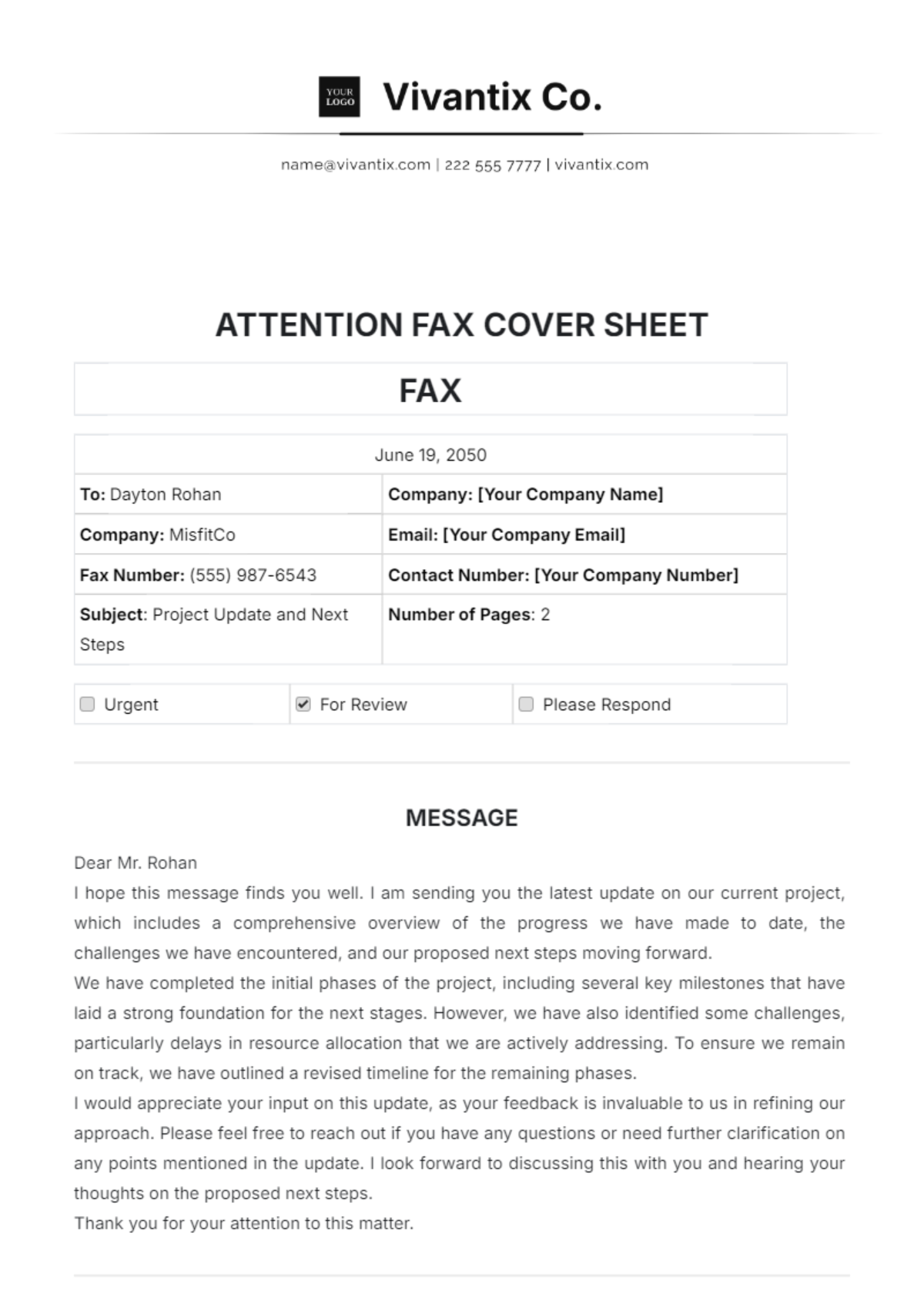 Attention Fax Cover Sheet Template