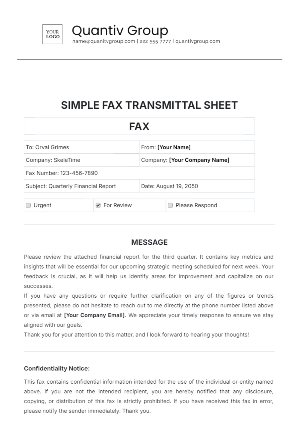 Simple Fax Transmittal Sheet Template