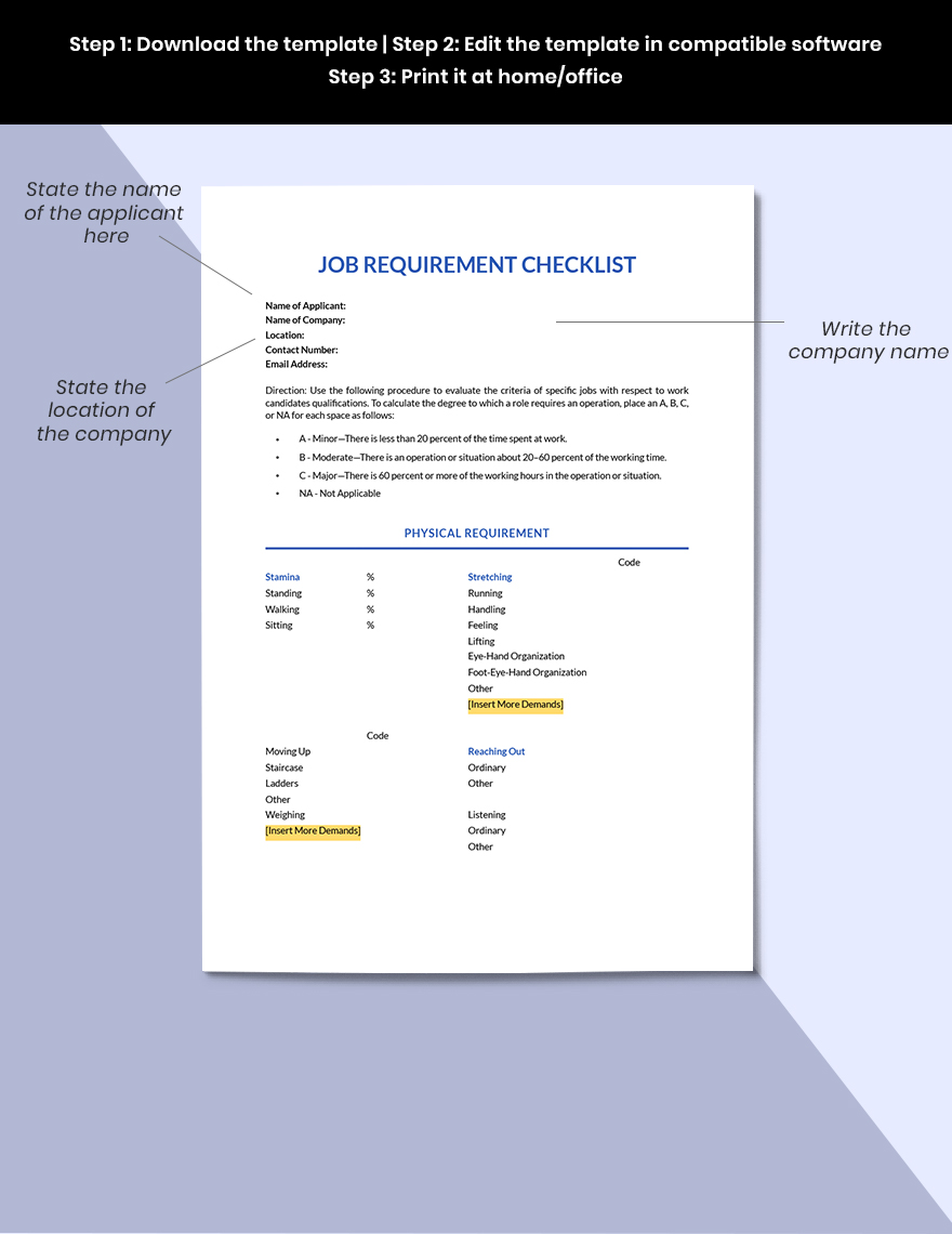 Job Requirements Checklist Template