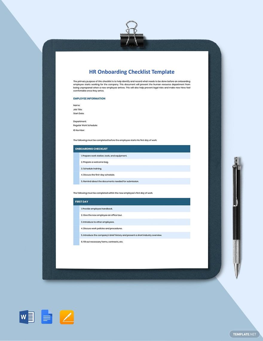 HR Onboarding Checklist Template in Word, Google Docs, Apple Pages