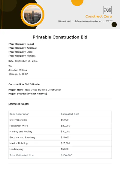 Free Printable Construction Bid Template to Edit Online