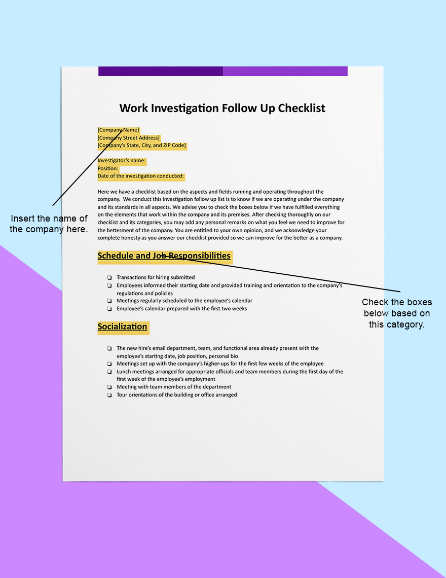 Workplace Investigation Follow-Up Checklist Template