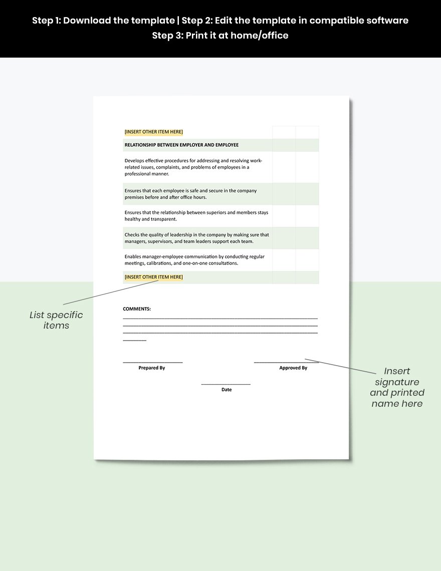 Employee Relations Checklist Template